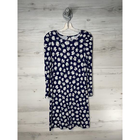 Old Navy Dress Womens XS Navy Long Sleeve Daisy Floral Knit Shift Keyhole Short - Picture 1 of 9